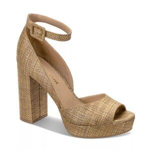 59$ Sun + Stone Reemaa Peep Toe Block Heel Platform Sandals Size 11 US Gold